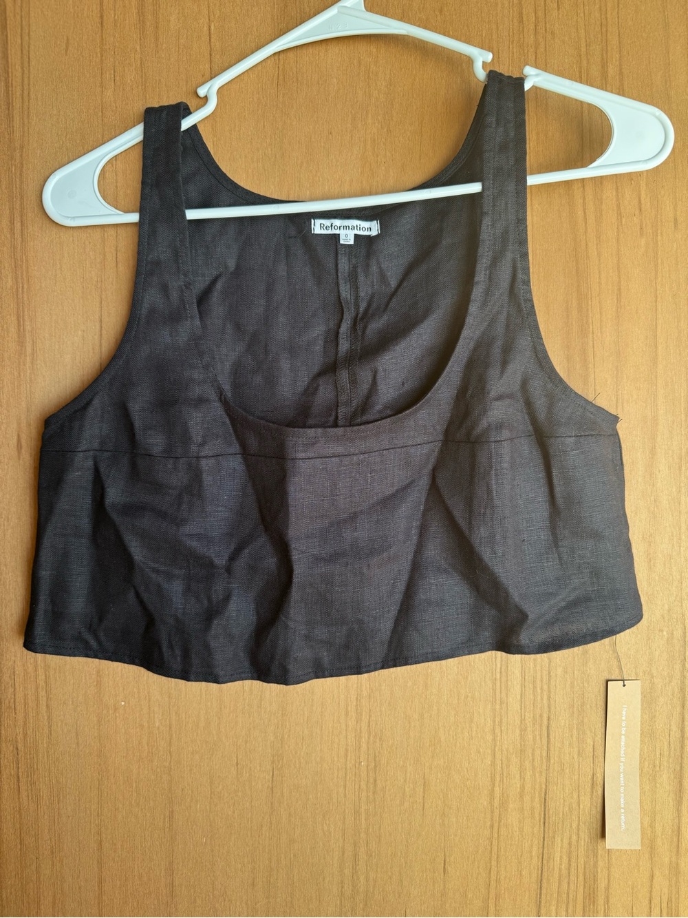 Reformation 100% Linen Crop Top Women’s Size 0 Black Square Neck NWT